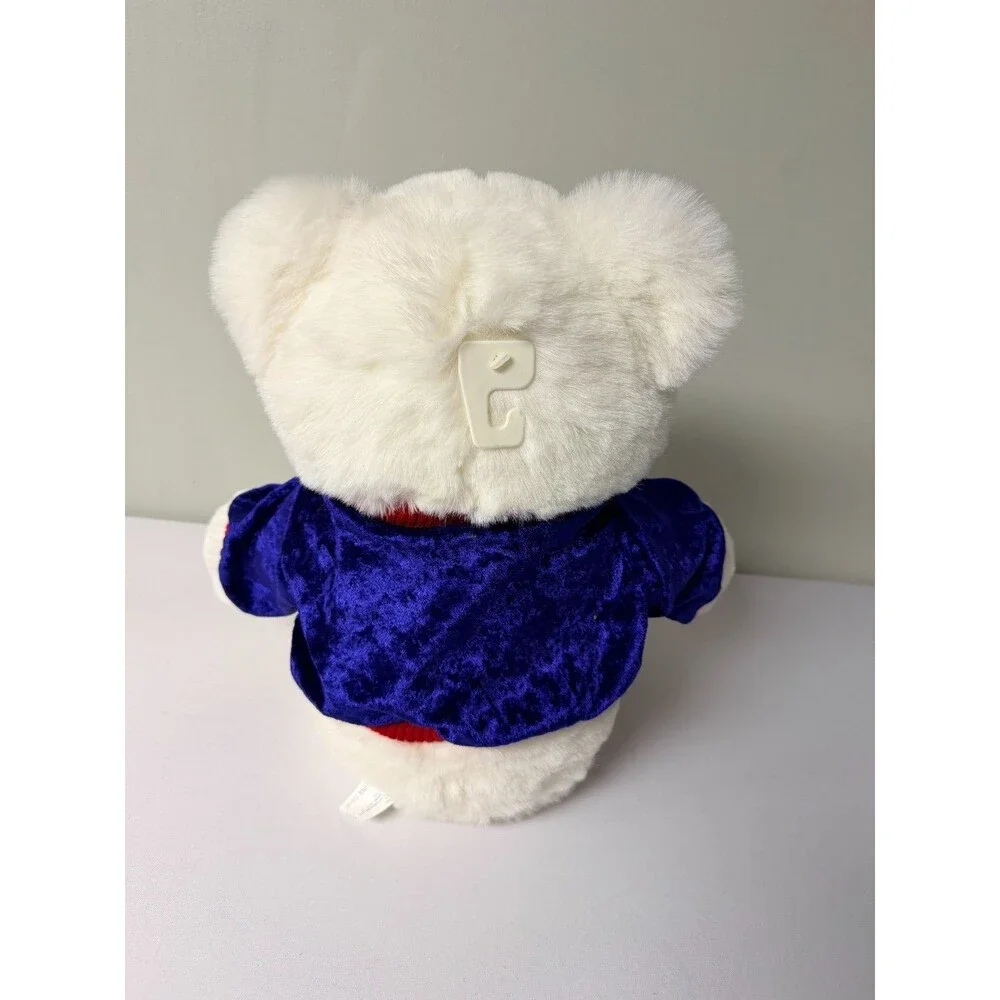 Vintage 1999 Christmas Teddy Bear White Plush Santa Sweater 14in